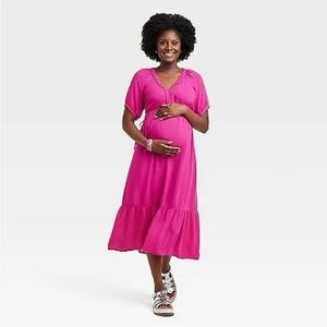 Elbow Sleeve Cinch Waist Woven Maternity Dress by Isabel Maternity- XXL